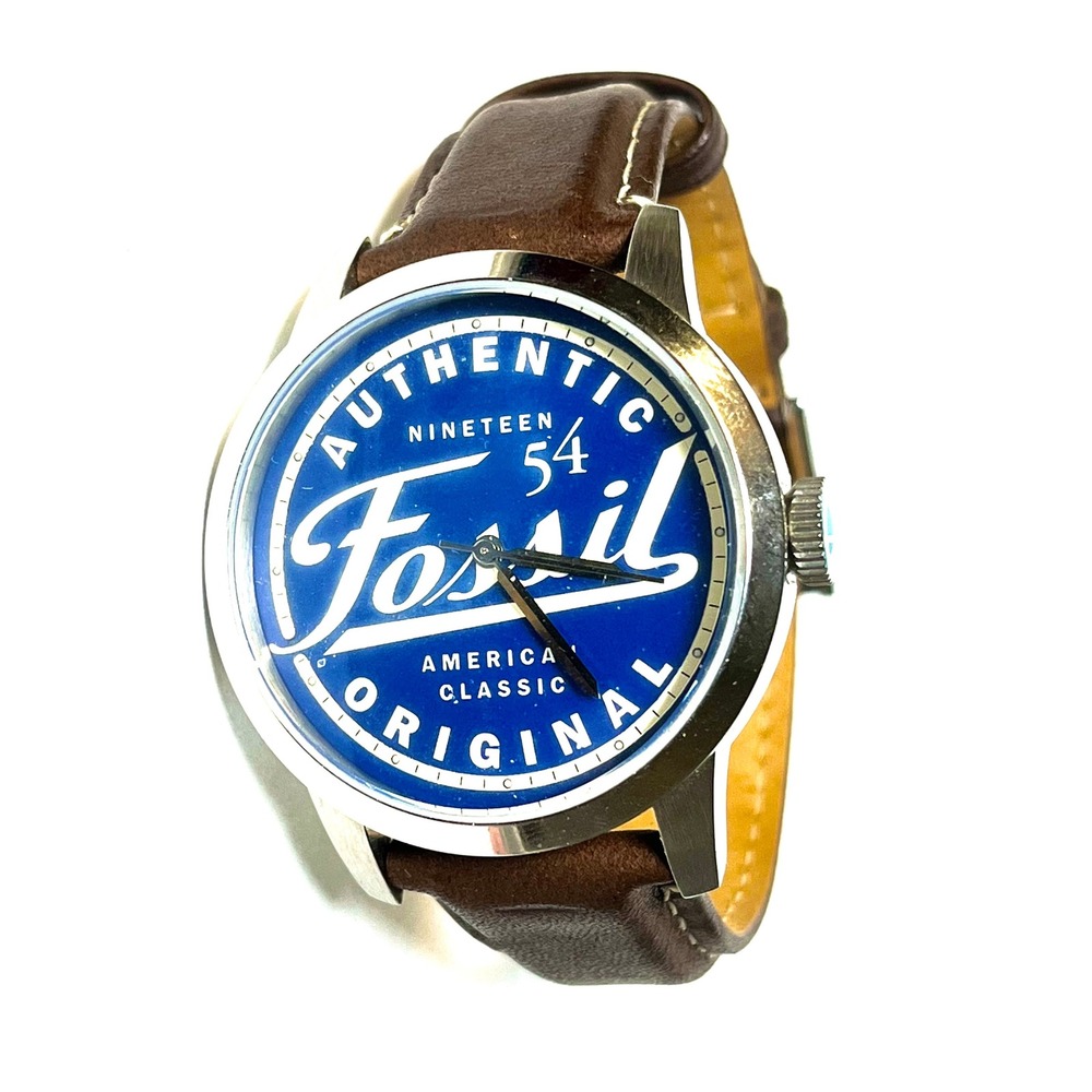 Fossil‎ Townsman Mens Watch Blue Face Brown Leather Strap 30th Anniversary 44mm